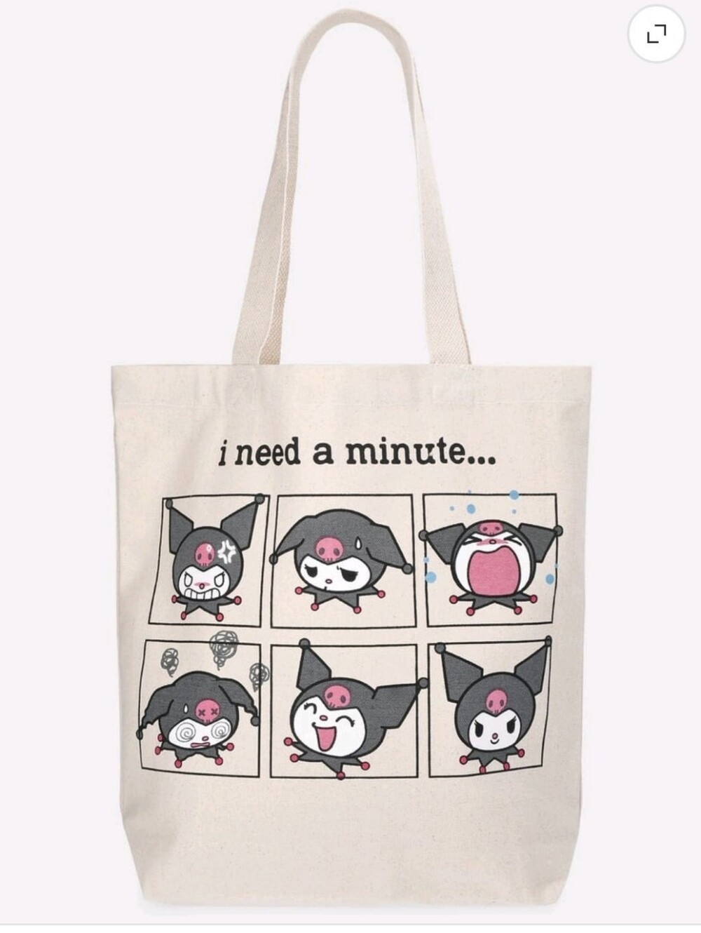 Kuromi Women's 13.5" Current Mood Tote Bag, Purple Natural Canvas